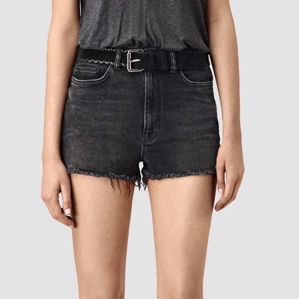 ALL SAINTS BLACK WASHED DENIM SHORTS